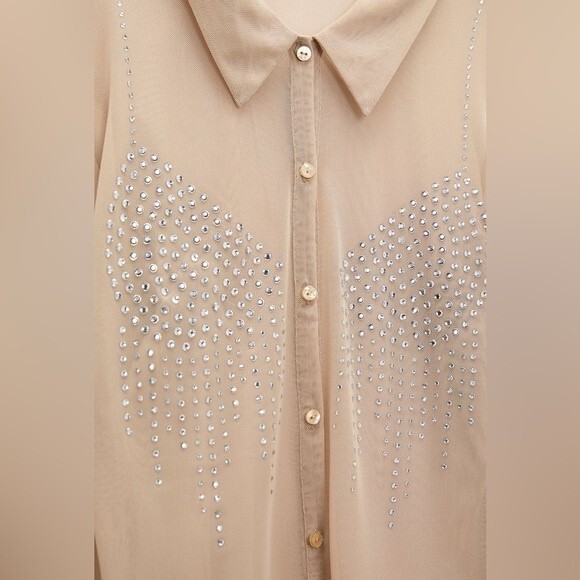 ZARA RHINESTONE TULLE SHIRT - Picture 2 of 4